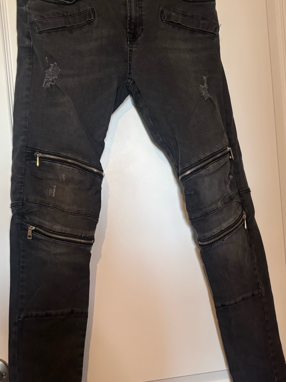 Men's Skinny Black Biker Jeans with Knee Zippers